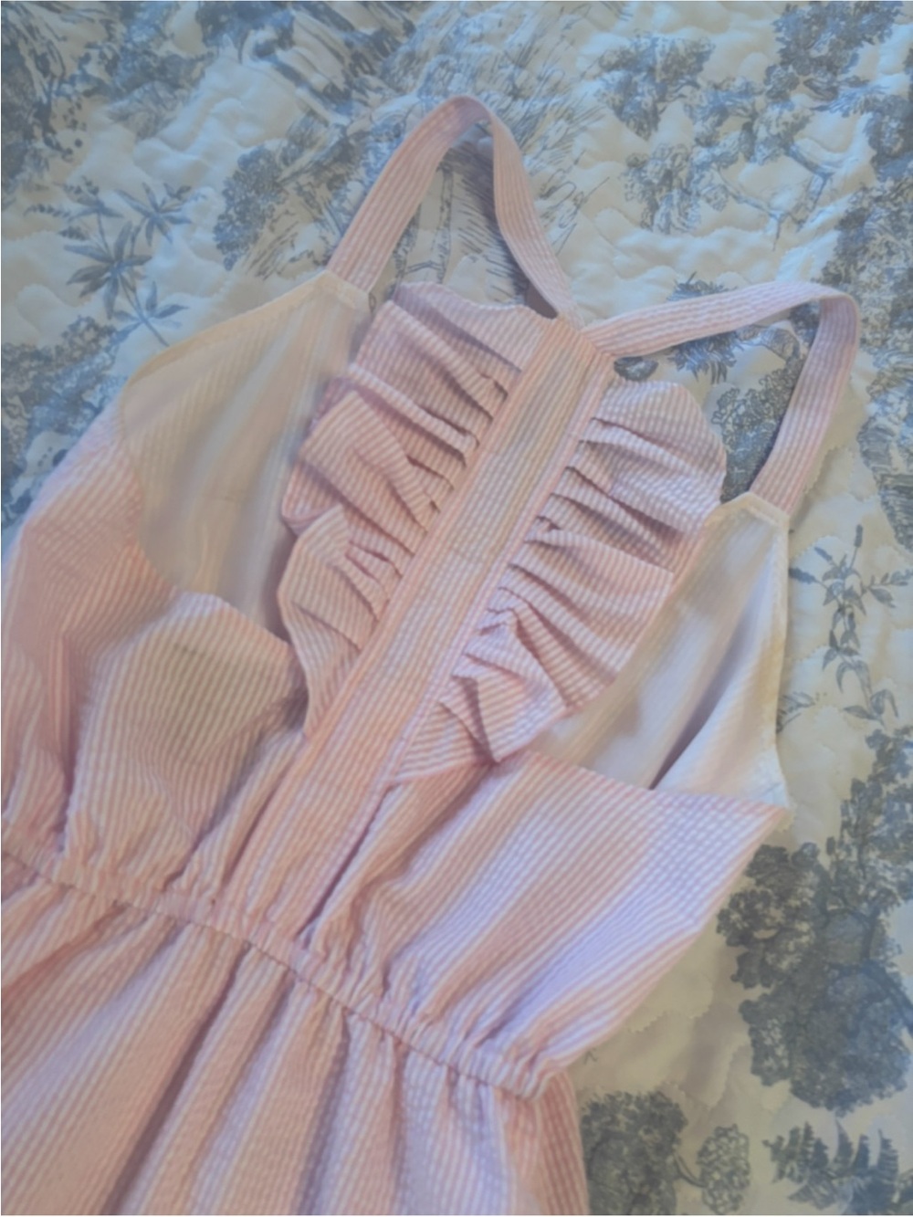 Lauren James sz Small Hampton Dress Pink Ruffle-Back Seersucker preppy feminine - Picture 6 of 14